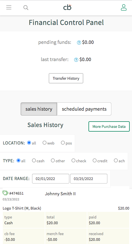 Sales History - mobile